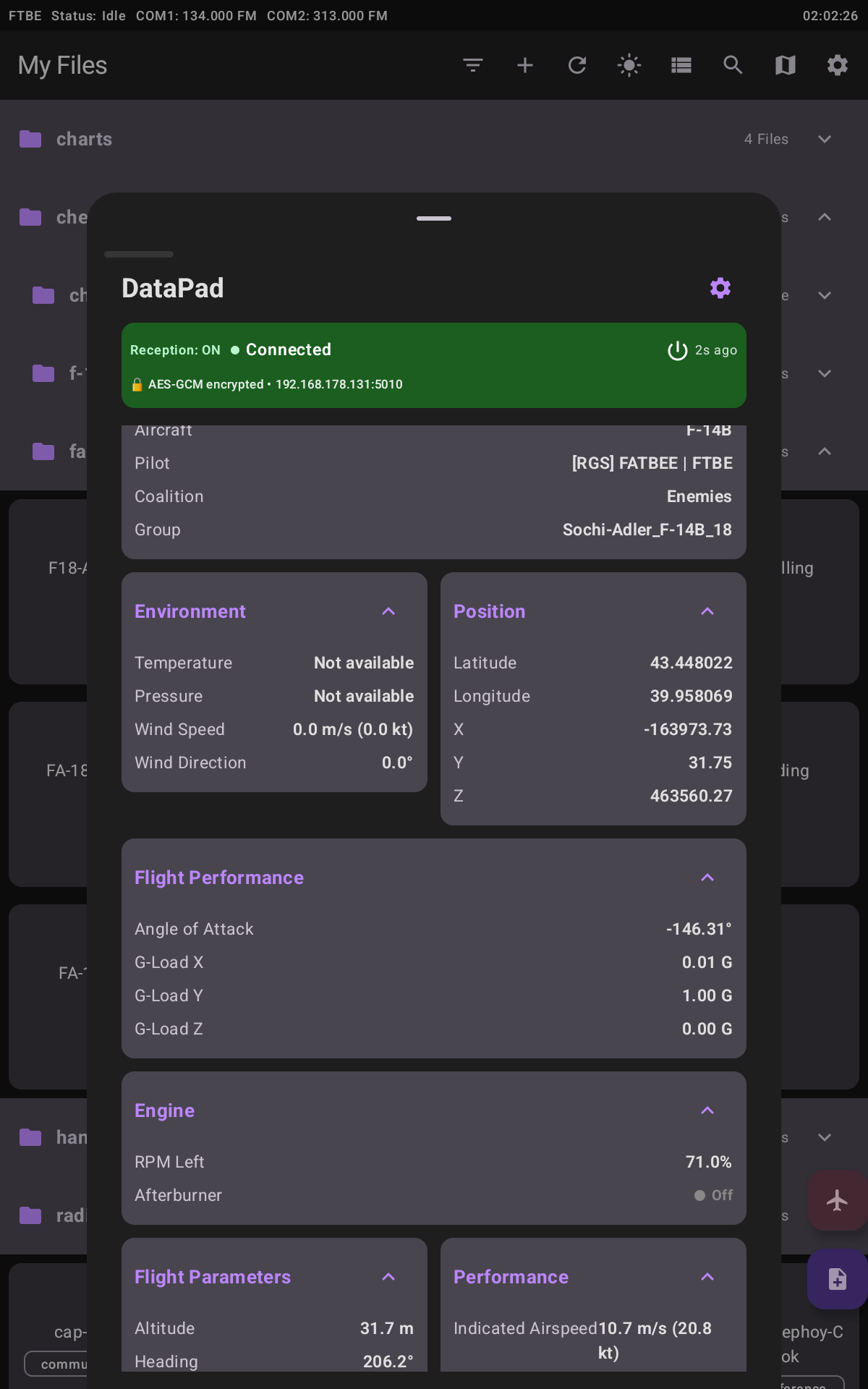 DataPad live telemetry panel