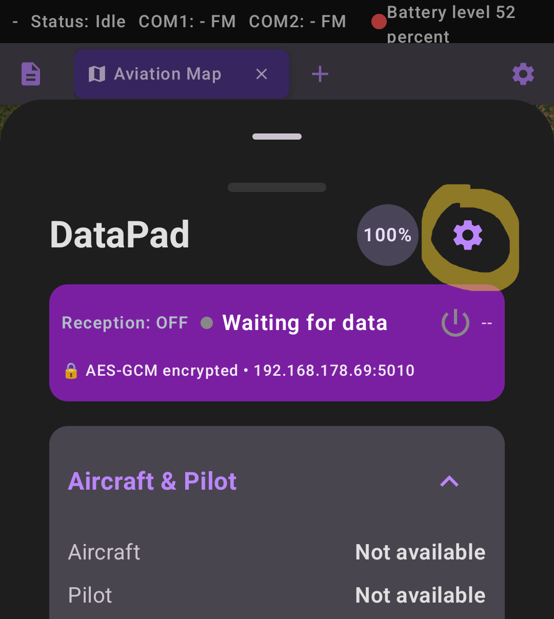 APP DataPad Settings button