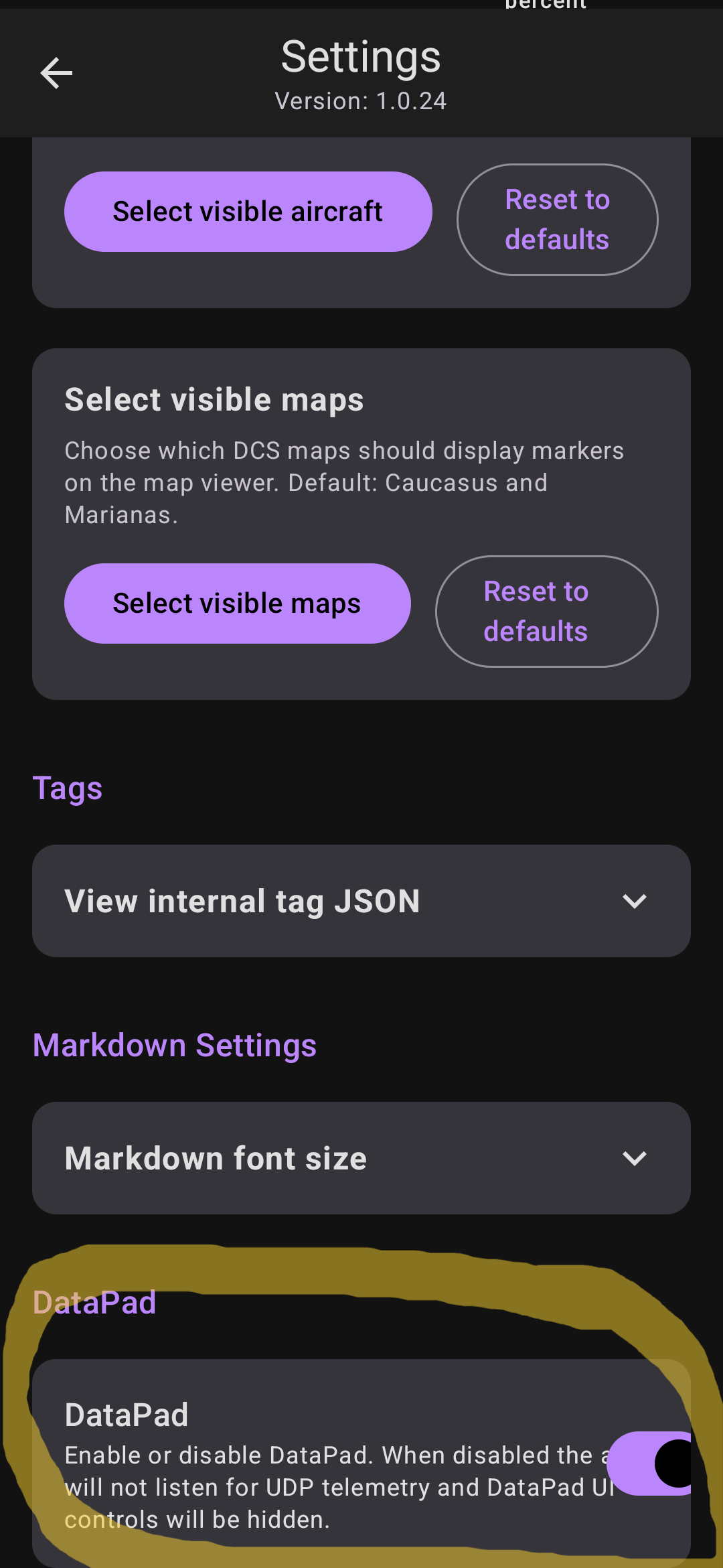 APP DataPad Activate Toggle